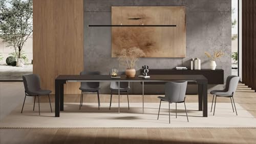 Mobili Fiver, First, Extendable Console Table 17.7(120) x35.4 in, Ashwood Black, for 4-14 People, Space-Saving Dining Table, Italian Furniture Mobili Fiver