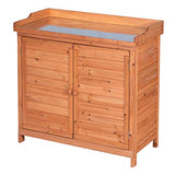 Outdoor Garden Patio Wooden Storage Cabinet Furniture Waterproof Tool Shed with Potting Benches Outdoor Work Station Table (Natural) GDLF