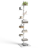Nidouillet 9-Tier Metal Spine Bookshelf, Adjustable Vertical Tower for Books, Tall & Narrow Ladder Bookcase, Space-Saving Multipurpose Corner Storage Shelf, Display Stand, Tool-Free Assembly, White Nidouillet