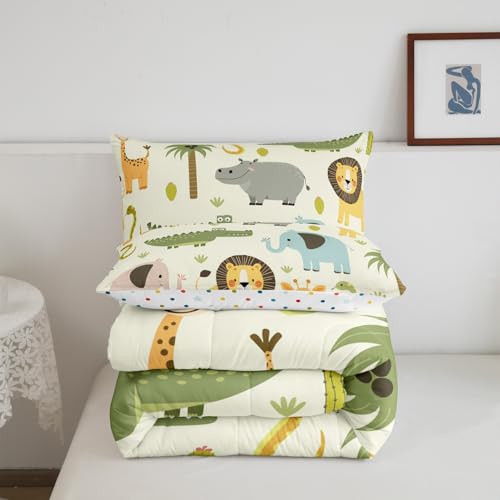 Feelyou Nursery Cute Wild Animals Bedding Set for Girls Boys Child Kids Cartoon Lion Giraffe Crocodile Comforter Decor Nature Wildlife Comforter Set Zoo Animal Theme Duvet Set Twin Size Quilt Set Feelyou