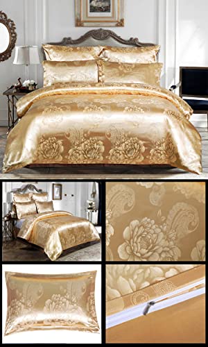 ChliEarime Heicatte Satin Comforter Set Silk Blanket All Season Bed Gold Bedspread Luxury Jacquard Quilt Bedding Sets Matching 2 Pillow Shams (Full, 79x90 inches, 3 Pieces) ChliEarime Heicatte