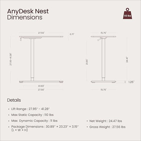 TopJob ANYDESK NEST Mobile Standing Desk, Portable with Hidden Wheels Non Folding, Sit Stand Desk, Computer Workstations, Home Use, Couch Side Table, Bedside Table, Kitchen Prep Table (MNT) TopJob