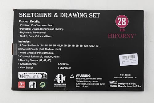 HIFORNY 28 PCS Sketching Drawing Pencil Set,Sketch Pencils Art Supplies with Graphite,Charcoal,Blending Tools,Accessories,Drawing Kit for Adults Artists in Canvas Roll Up Case HIFORNY