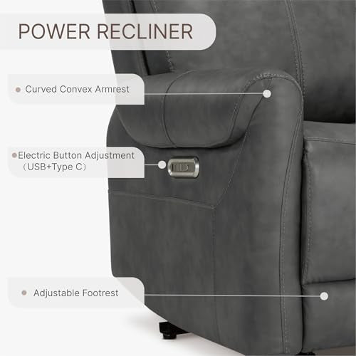 KISLOT Leather Recliner Chair for Adults Wall Hugger RV Recliner with USB Charging Ports Electric Power Reclining Sofa for Living Room Home Theater Seating Bedroom