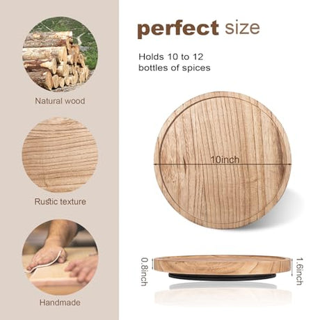 Wood Lazy Susan Organizer Kitchen Turntable for Cabinet Farmhouse Bathroom Decor Round Decorative Tray for Vanity, Counter, Sink, Coffee Table, 10 Inch, Brown zoocatia