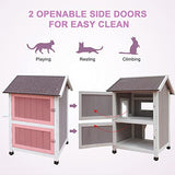 HiCaptain Outdoor Cat House for Feral Cats, Weatherproof Outside Cat Shelter Wooden 2 Story Large Kitty House with Escape Door HiCaptain