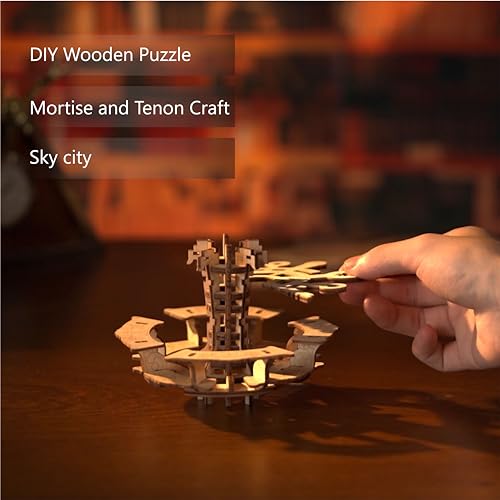 Yomkeg 3D Wooden Puzzles Sky City-Mechanical Music Box for Adults,Mechanical Music Box with a Winding Mechanism,DIY Hobbies/Gifts for Festivals Yomkeg