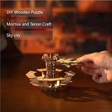 Yomkeg 3D Wooden Puzzles Sky City-Mechanical Music Box for Adults,Mechanical Music Box with a Winding Mechanism,DIY Hobbies/Gifts for Festivals Yomkeg
