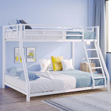 KAIFAM Metal Bunk Bed, Twin Over Full Bunk Bed with Safety Guardrail and Ladder, Bunk Beds Twin Over Full Size(White) KAIFAM