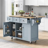 Coolove Kitchen Cart with Rubber Wood Drop-Leaf Countertop,Kitchen Island on 5 Wheels with Storage Cabinet and 6 Drawers for Dinning Room Coolove