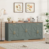 BOTLOG 71” Large Sideboard Buffet Cabinet with Storage, Farmhouse Kitchen Buffet Cabinet with Adjustable Shelves and 6 Barn Doors, Wood Coffee Wine Bar Console Table for Kitchen, Dining Room, Green BOTLOG
