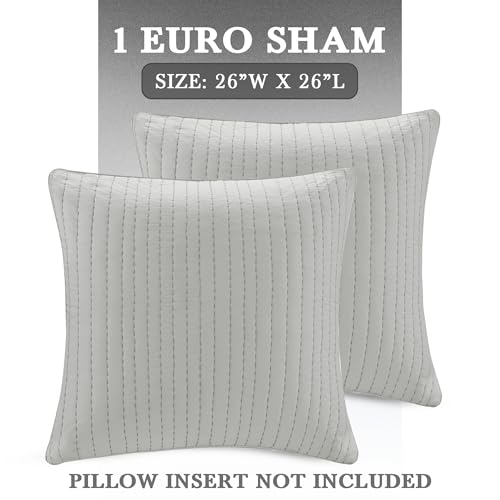 INK+IVY 100% Cotton Single Euro Sham - European Square Decorative Pillow Cover, Hidden Zipper Closure (Pillow Insert NOT Included), Camila, Quilted Grey 26"x26" INK+IVY