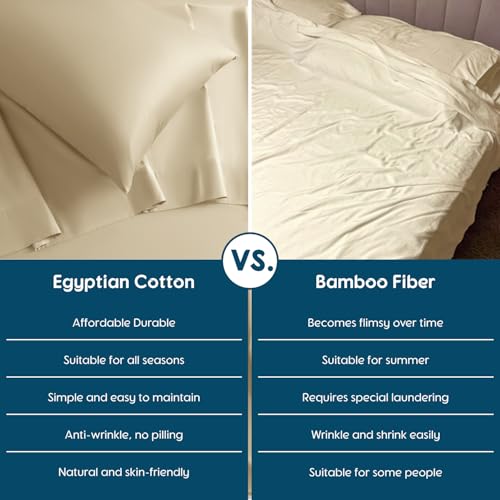 SONORO KATE 100% Egyptian Cotton Sheets - 800 Thread Count, 5-Star Hotel Sateen Weave Bed Sheets, Cooling, Soft & Breathable Bed Sheets Set, Fits 16" Deep Pocket - 4 PC (Beige,King) SONORO KATE