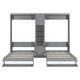 Merax Dual Twin Size Murphy Bed, Twin Wall Beds with Cabinets and Shelves, Gray Merax