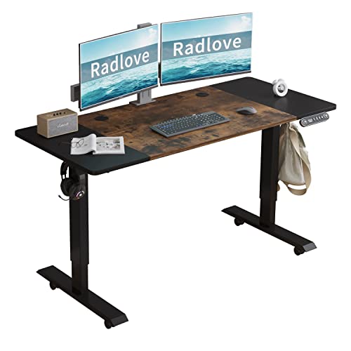 Radlove Electric Height Adjustable Standing Desk, 55 x 24 Inches Sit Stand up Workstation, Splice Board Memory Computer Table Ergonomic (Black Frame - WoodArtSupply