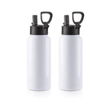 PYD Life 2 Pack Sublimation Blank Tumbler 32 OZ White Vacuum Flask Stainless Steel Sports Wide Mouth Water Bottle with Straw and Portable Handle PYD Life