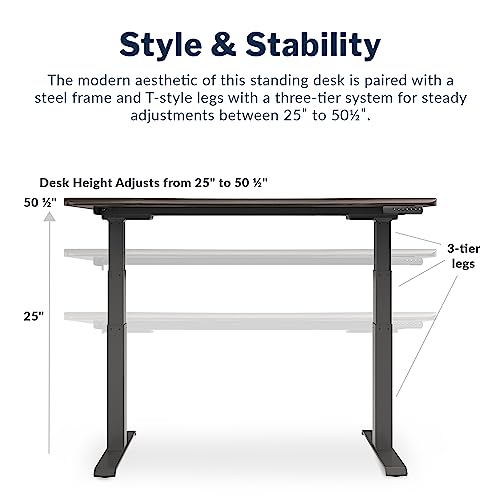 Vari Ergo 54x26 Electric Standing Desk – Height Adjustable Sit Stand VariDesk + Curved Waterfall Edge, 4 Memory Settings, Quick Assembly, Cable Management, 200 lb Capacity – Espresso (2 Boxes) Vari