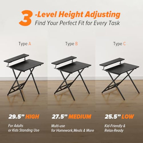 WOHOMO Folding Computer Desk with Adjustable Height, 23.6" x 31.5" x 25.6" Foldable Table with Monitor Stand, Small Office Desk for Bedroom, Space Saving Desk for Home Office, Easy Assemble, Black WOHOMO