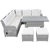 YOPTO 8-Piece Outdoor Furniture Couch Set,Rattan Patio Conversation Sectional Sofa Set with Adjustable Table,Recliners W/Extendable Side Tables & 2 Movable Ottomans,for Patio,Lawn,Backyard,Pool,Beige YOPTO