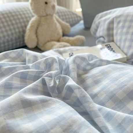 Nayoroom Gingham Duvet Cover Queen Size Blue White Plaid Checkered Comforter Cover 3 Pcs Soft Breathable Washed Microfiber Grid Farmhouse Bedding Set with Pillow Shams Nayoroom