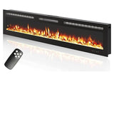 Electric Fireplace, Fireplace Heater Recessed and Wall Mounted, Linear Fireplace with Multicolor Flame, 750/1500W Control by WiFi and Remote, Fireplace Heater with Log and Crystal IDEALHOUSE