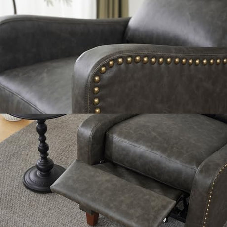 PATIOPTION Leather Pushback Recliner Chair, PU Leather Push Back Armchair, Upholstered Recliner Chair 105-135 Degree Adjustable, Retro Accent Chair for Living Room Bedroom - Gray PATIOPTION