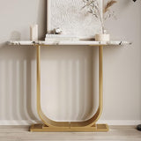 GDFStudio 43.3" Modern Console Table, Narrow Wooden Entryway Table with Imitation Marble Top and Gold Metal Base, Accent Sofa Table Behind Couch for Living Room Foyer Hallway, White+Gold GDFStudio