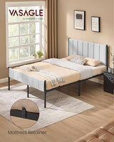 VASAGLE Full Bed Frame with Upholstered Headboard, Metal Bed Frame Full Size with Footboard, 1100 lb Weight Capacity, Steel Slats, Easy Assembly, No Box Spring Needed, Dove Gray URMB982G01V1 VASAGLE