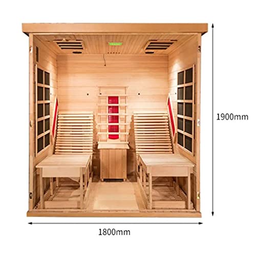 iDOTODO Infrared Wooden Sauna Room with Recliner, 2 Person Infrared Home Sauna, 220V，3400W, 5 Heating Tubes, 4 Carbon Crystal Heating Panel, Bluetooth Speakers, 7 Color Light, Oxygen Bar iDOTODO