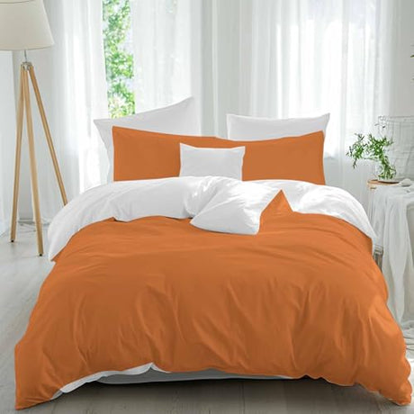 Alandar Home 3 Piece Bedding Set, Solid Art Minimalist Pure Orange Breathable Duvet Cover Super Soft Pillow Shams, Plain Single Bright Color Washable Bed Sets All Seasons for Bedroom Dorm Hotel RV Alandar Home