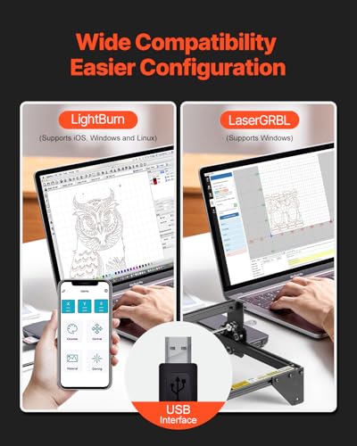 VEVOR 20W Output, Laser Engraving Cutter Machine, 13.7 x 15.7 in/35 x 40 cm Working Area, 10000 mm/min Movement Speed, Compressed Spot with Eye Protection, for Wood, Certain Metal, Black VEVOR