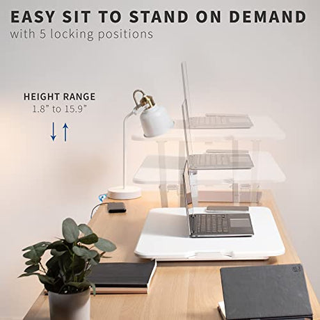 VIVO Ultra-Slim Single Top Height Adjustable Standing Desk Riser, Compact Sit Stand Desktop Converter for Monitor or Laptop, White, DESK-V001JW VIVO