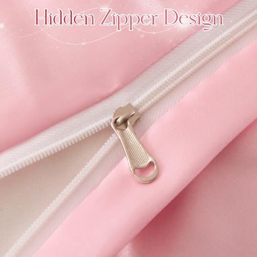 Heywaller 5-Piece Pinch Pleat Duvet Cover Set, Pintuck Duvet Cover Full Size with Zipper, Light Pink Satin Duvet Cover Shabby Chic Bedding (2 Pillow Shams + 2 Pillowcases), No Comforter Heywaller