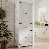 YITAHOME 72.6" H Farmhouse Kitchen Pantry Cabinet, Freestanding Tall Storage Cabinet with 4 Doors, Drawer and Adjustable Shelves, Tall Cupboard for Dining Room, Living Room, White Oak YITAHOME