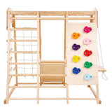 VEVOR Large Size Indoor Jungle Gym, 7-in-1 Toddler Indoor Playground, Wooden Toddler Climbing Toys with Wood & Rope Ladder, Net Ladder, Swing, Monkey Bar, Slide, Climbing Wall, 47.2 x 58 x 56in VEVOR