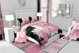 Erosebridal Girls Pink and Black Comforter Set Full Size Girly Abstract Pink Comforter Set for Kids Teens Women Geometric Modern Bedding Sets Minimalists Striped Art Bed Sets for Adults Boys Men Erosebridal