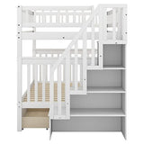 Harper & Bright Designs Stairway Bunk Bed Full Over Full, Wood Bunk Bed with Drawers, Solid Wood Detachable Bed Frame for Kids, Teens, Adults, White Harper & Bright Designs