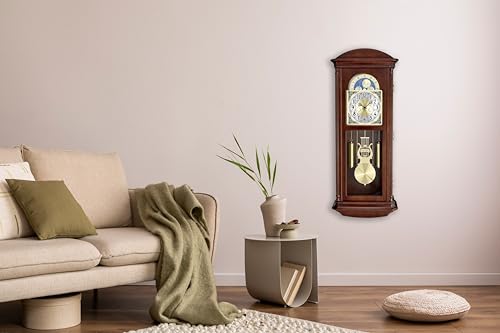 Bulova Litchfield Large Regulator Wall Clock, Model C4332 | Classic Pendulum Design | Harmonic Hourly Chime | Brown Cherry Finish Bulova