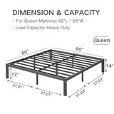 COMASACH Queen Bed Frame Heavy Duty,14" High Black Metal Platform Bed Frame,Sturdy Steel Frame,Support up to 3500lbs,No Box Spring Needed,Noise-Free,Easy Assembly COMASACH