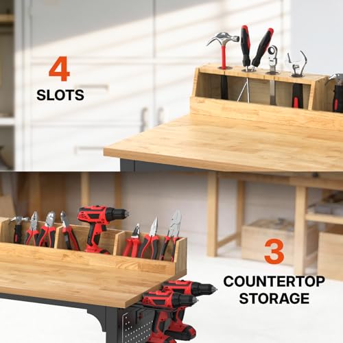 Workbench Adjustable Height Heavy Duty Work Bench with Storage, 2200 LBS Load Capacity Work Table, Pegboard, Built-in Power Outlet, Lockable Wheels for Garage, Workshop, Warehouse & Home NORTHSKY