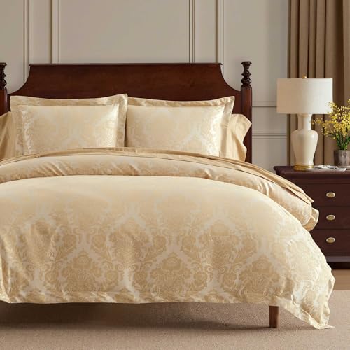 Martha Stewart - Queen Duvet Cover Set, Soft Cotton Blend Jacquard Bedding for Year Round, 3 Piece Bed Set with Matching Pillowcases (Vintage Damask Beige) Martha Stewart