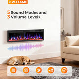 R.W.FLAME 60" Recessed and Wall Mounted Smart Electric Fireplace, Alexa/WiFi Enabled, APP Control with Multiple Sound Modes, Remote Control with Timer, Adjustable Flame Colors and Speed R.W.FLAME
