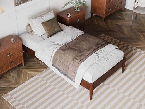 Pasadena Twin XL Wood Platform Bed Frame in Walnut - No Box Spring Needed - WoodArtSupply