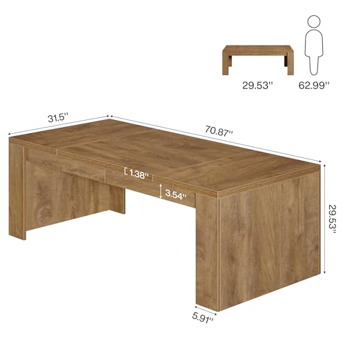Tribesigns 12 ft Conference Table for 10-14 People, 142-Inch Rectangular Executive Meeting Table for Office, Farmhouse Sturdy Business Desk for Office Conference Room, (2, Brown) Tribesigns