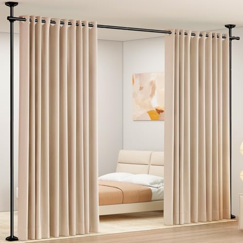 SUNALLY Room Divider Curtain Rod, No Drilling Room Separator for Space Partition Adjustable 4-10ft(H) 28-70inch(W) Heavy Duty Temporary Wall Divider Floor to Ceiling Tension Rod, Black SUNALLY
