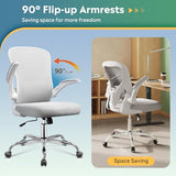 DEVAISE Office Chair Ergonomic Computer Desk Chair with Flip-up Armrests, Comfy Mesh with Adjustable Lumbar Support, White DEVAISE