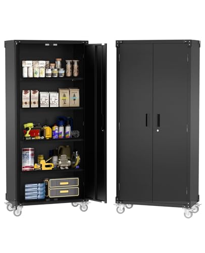 IDEALHOUSE Metal Garage Storage Cabinet with Doors and Adjustable Shelves, 72" High Lockable Storage Cabinet with Pegboard, for Garage Workshop Home Office IDEALHOUSE