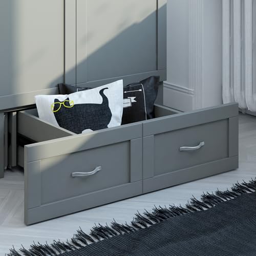 AFI, Hamilton Twin XL Murphy Bed Chest with 6" Mattress, Storage Drawer, and Built-in USB Charger, Grey AFI