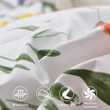 Nanko Floral Duvet Cover King Size, 3 Pieces Green Leaves Yellow Flowers Botanical Pattern Comforter Cover Set, Soft & Lightweight Microfiber Reversible Quilt Cover for Women 104x90 Inches, White Nanko