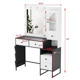 YIKEHOME 39" W Vanity Desk with Mirror, Makeup Vanity Set with Power Outlet and Comfortable Bench, Big Dressing Table with Lights Mirror and Drawers for Makeup, Modern Vanity for Bedroom Black YIKEHOME